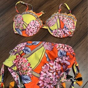 High Waisted Floral Bikini Set with Tassels